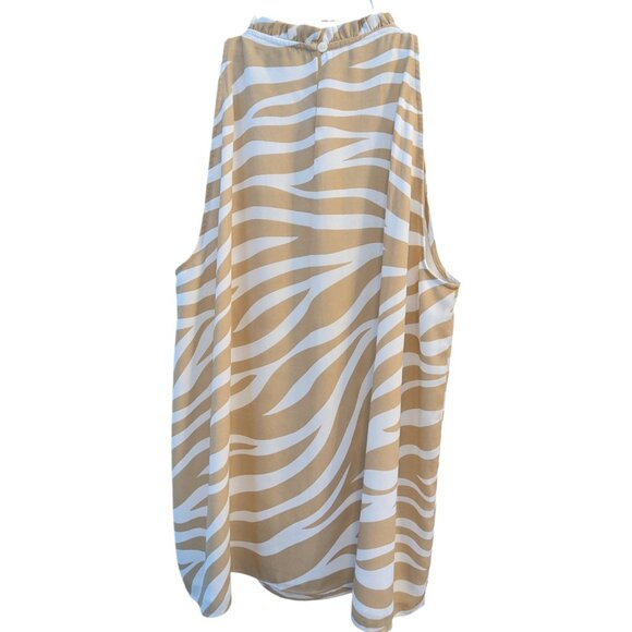 NEW High Neck Neutral Zebra Print Shell Ruffle S - Picture 2 of 6